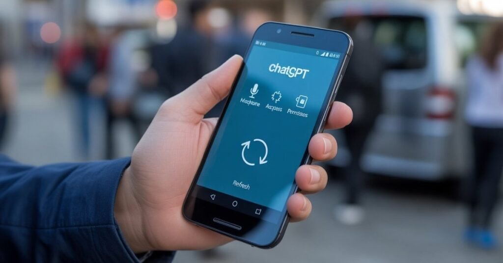 Android phone showing ChatGPT app settings to fix voice mode and network issues.