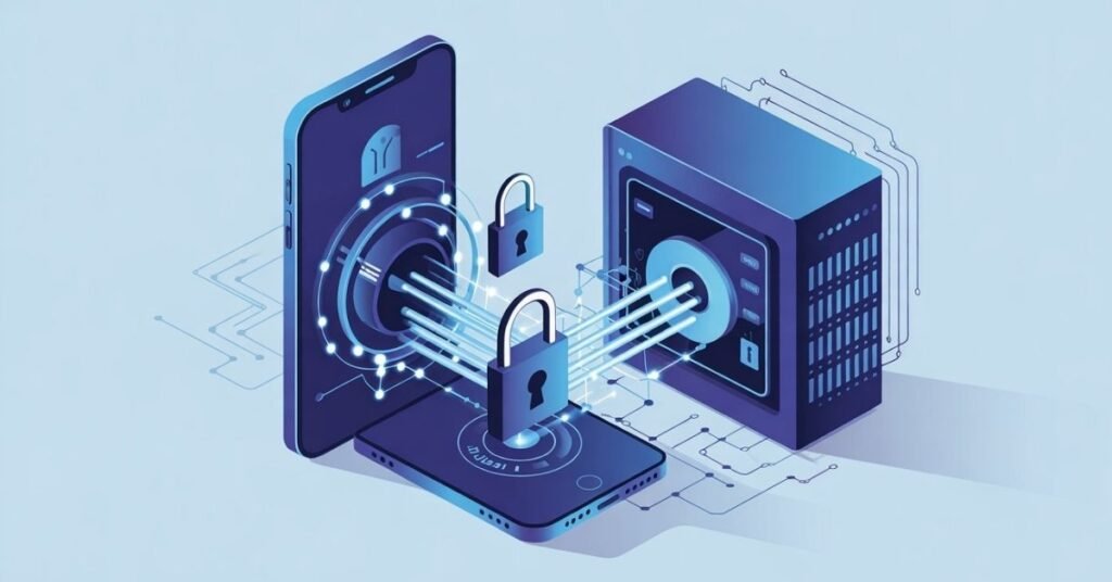 Conceptual diagram showing secure server tokenization between Apple Pay and bank for transaction authorization.