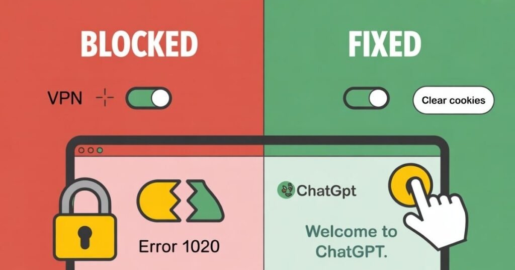 Infographic showing how to clear browser cookies and flush DNS to fix ChatGPT errors.