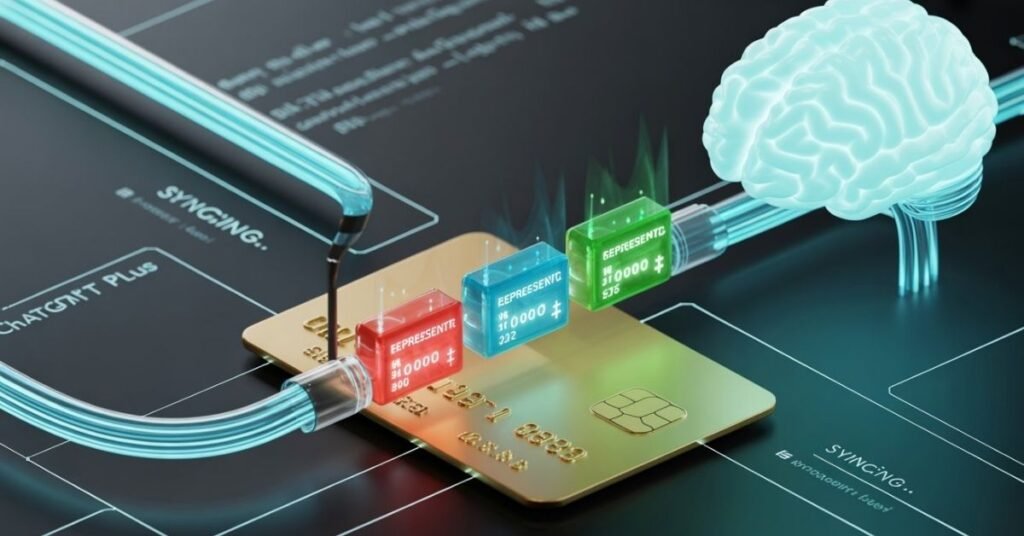 Digital sync process between OpenAI servers and user device for ChatGPT Plus features.
