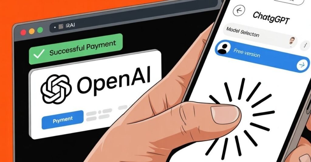 OpenAI billing dashboard showing active subscription status next to a ChatGPT app error.