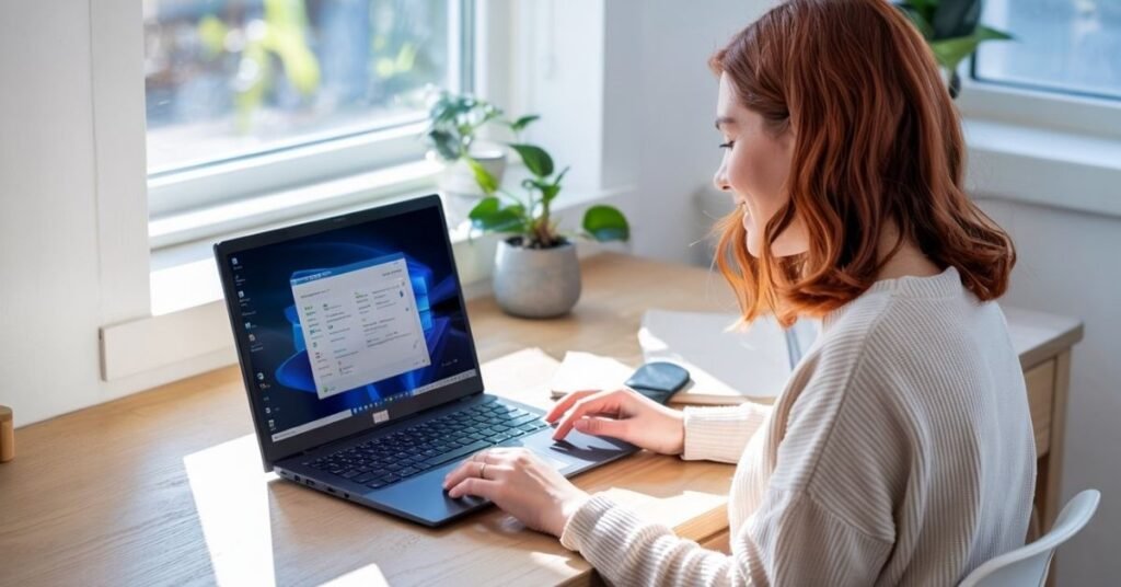 Windows 11 laptop fully booted to desktop with fast startup performance