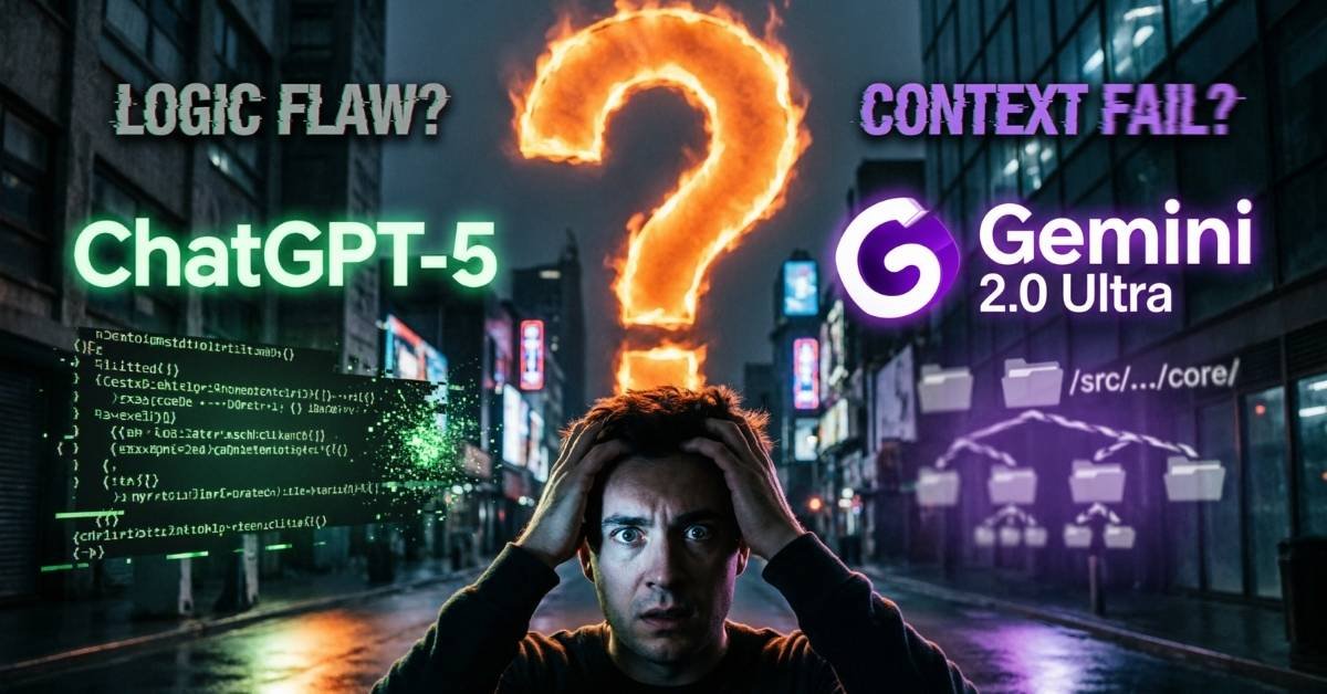 Best AI for coding ChatGPT 5 vs Gemini 2.0 Ultra errors comparison infographic