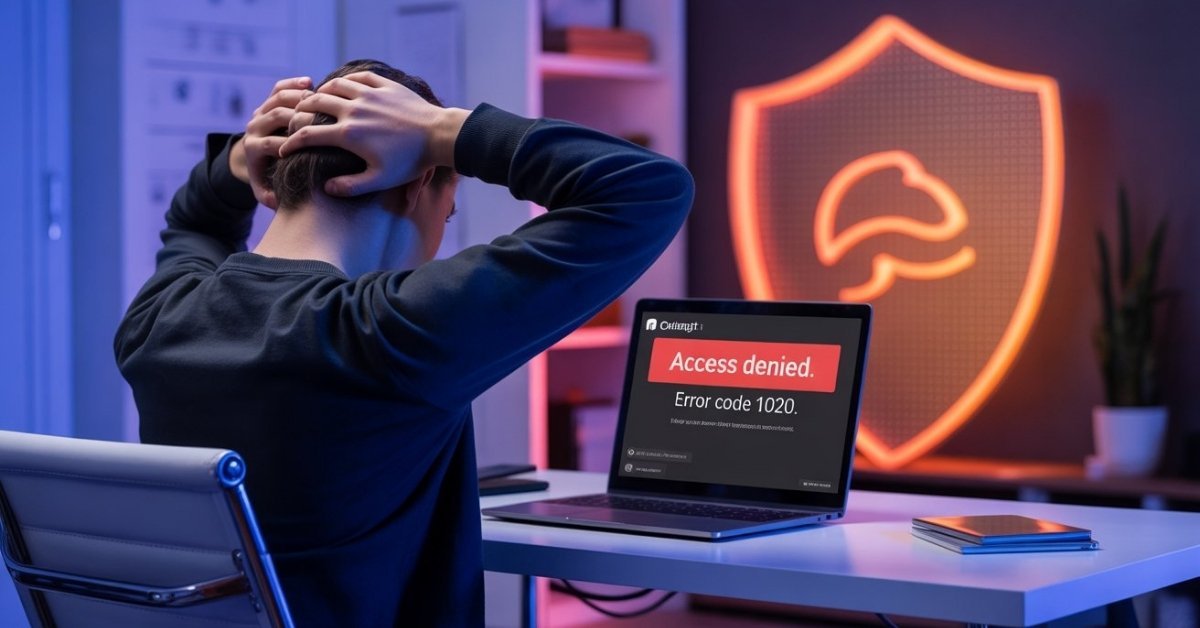 ChatGPT Access Denied Error Code 1020 display on a laptop screen with Cloudflare firewall message.