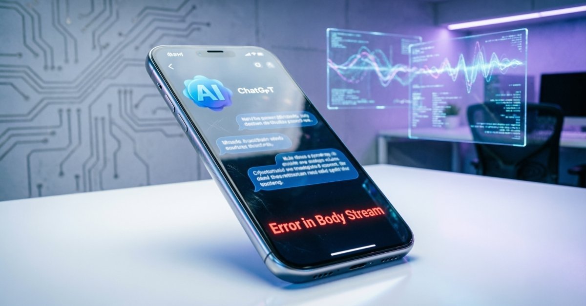 Smartphone showing ChatGPT error in body stream mobile fix.