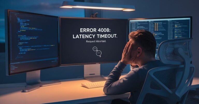 Frustrated developer facing a 4008 Latency Timeout error on a high-end workstation.