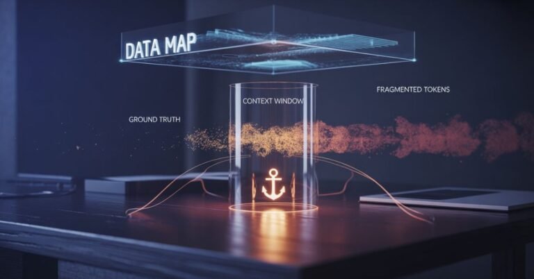 Holographic visualization of AI Context Fragmentation and token decay, showing anchor prompting to prevent the memory loop.