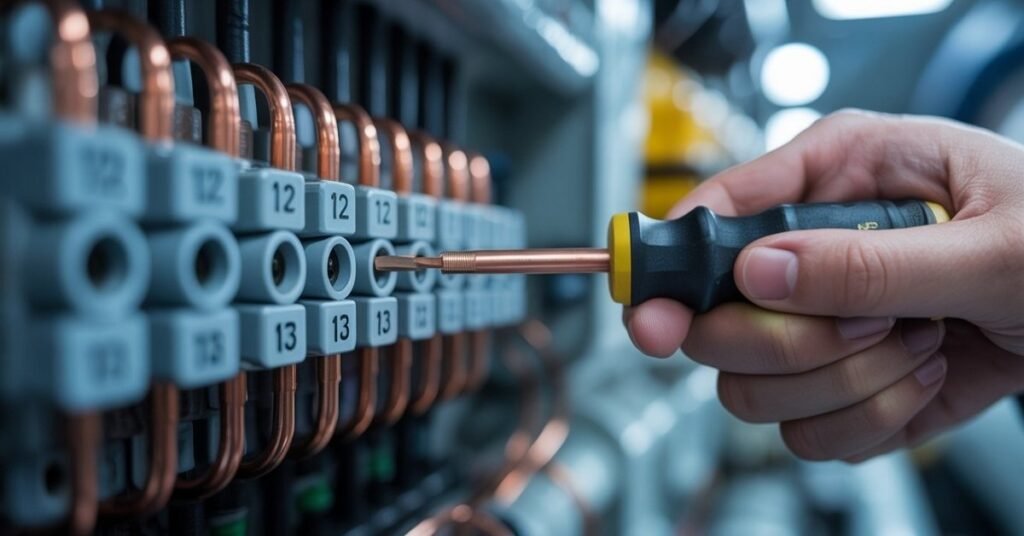 Technician fixing RimioT501 internal error with multimeter