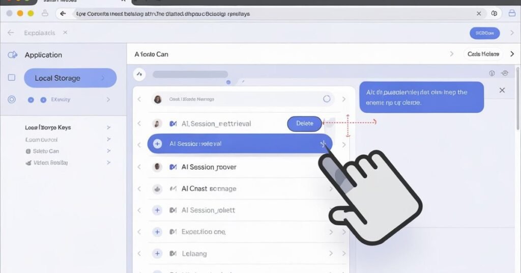 Step-by-step screenshot of Chrome Developer Tools showing how to identify and delete the 'ai_session_retrieval' key to fix the Data Gap error.