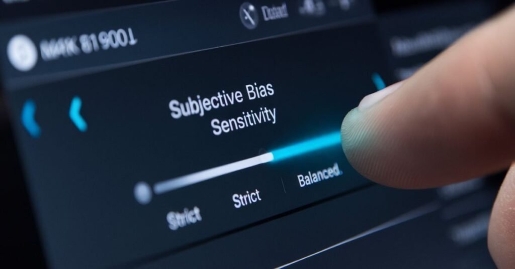 A UI dashboard showing the adjustment of Bias Sensitivity settings to resolve 4030 error triggers in an AI API.