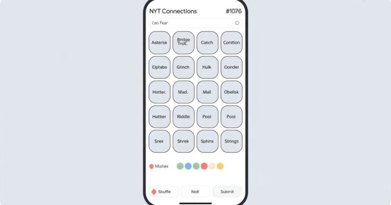 NYT Connections puzzle #1076 grid for May 22 2026 showing all 16 words before solve