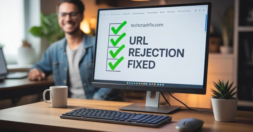 Successful website loading on a computer screen after fixing the requested URL was rejected error message.