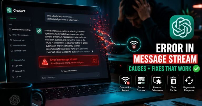 ChatGPT showing Error in Message Stream while generating a response.