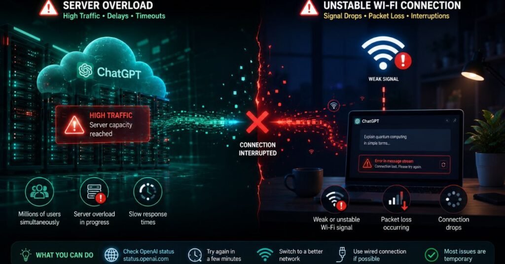 Common causes of the ChatGPT Error in Message Stream issue.