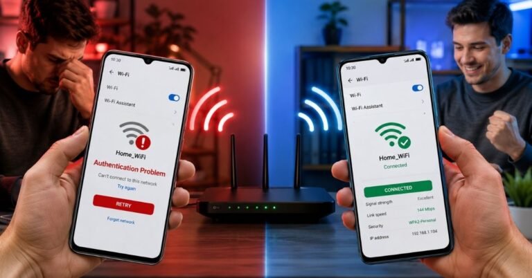 Android phone showing Wi-Fi authentication problem error while connecting to wireless network