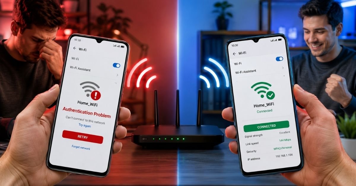 Android phone showing Wi-Fi authentication problem error while connecting to wireless network