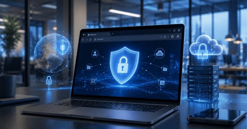 Chrome Enterprise security features protecting business data with secure browser management