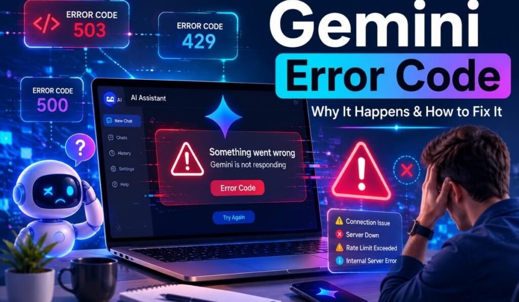 Gemini error code screen with AI service warning message
