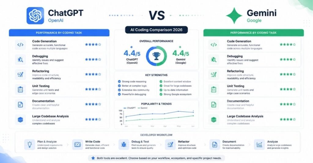 ChatGPT vs Gemini coding tasks comparison chart
