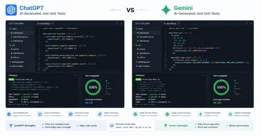 Jest unit testing comparison ChatGPT vs Gemini 2026